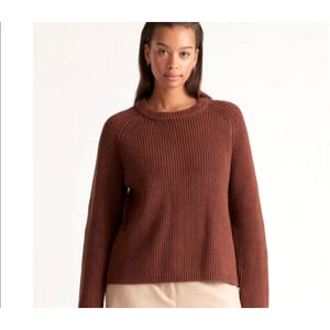 Quince Brown 100% Organic Cotton Fisherman Crew Sweater Sz XS